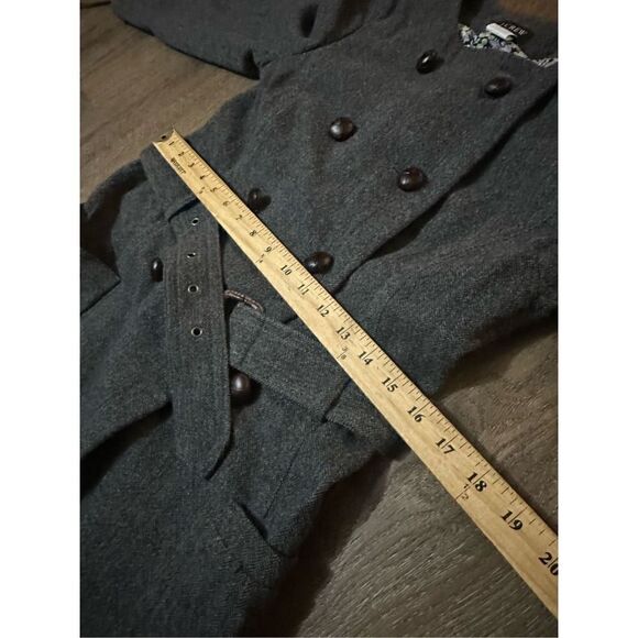 J Crew Double Breasted Wool Blend Gray Belted Collarless Coat Knee Length Size 4 - Picture 11 of 13